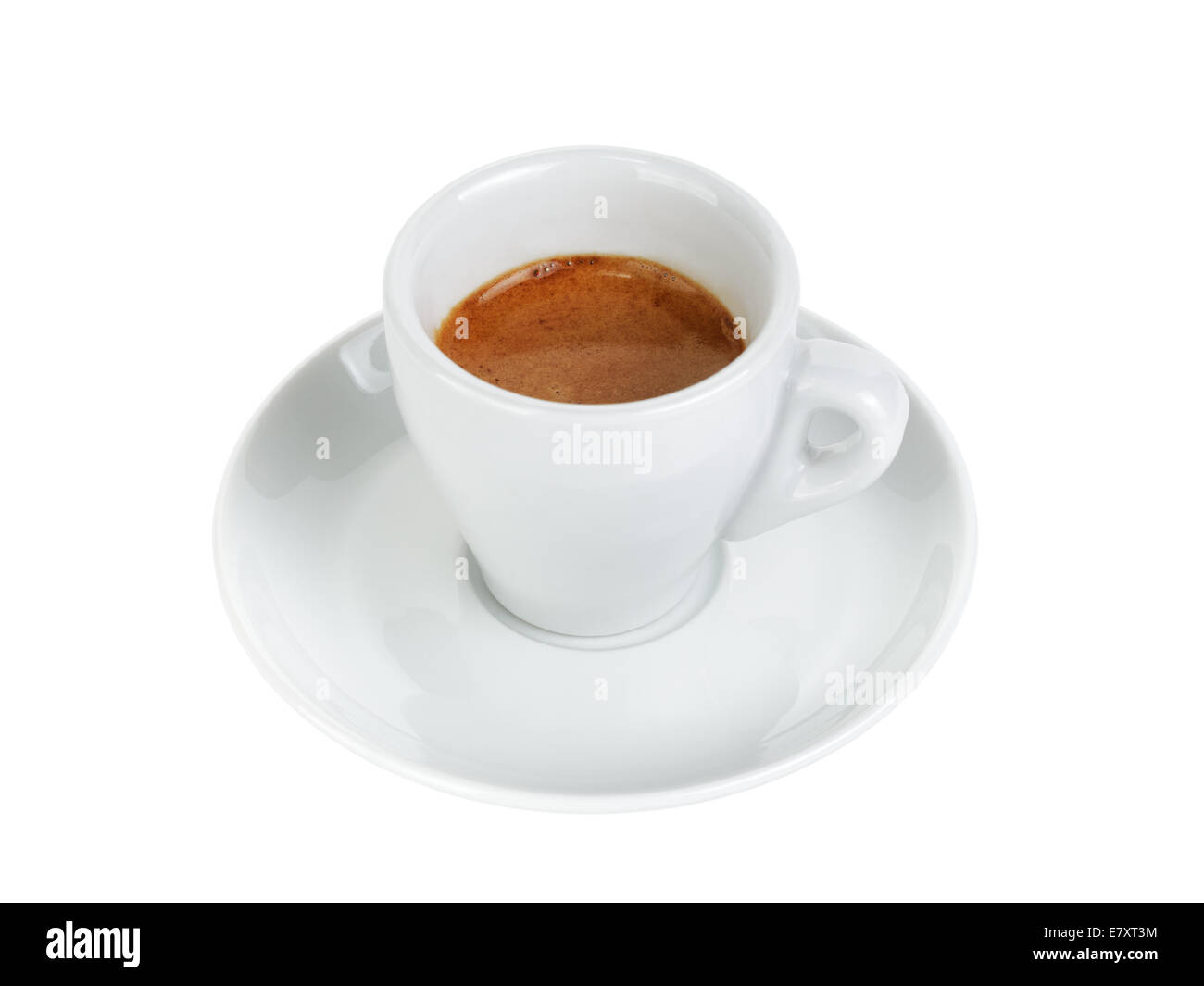 Ristretto Espresso in die Tasse mit Untertasse, isoliert auf weiss Stockfoto