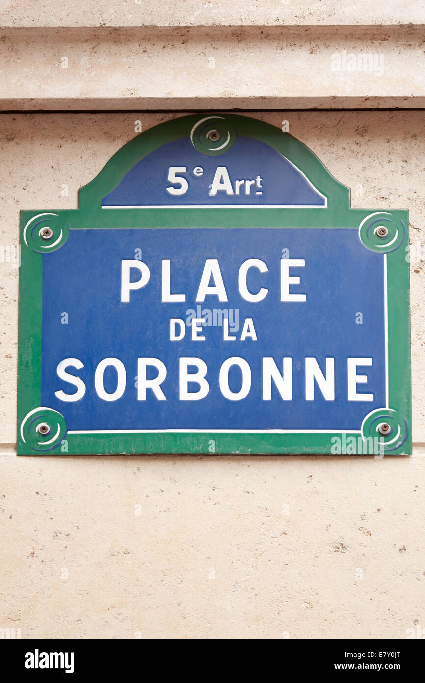 Sorbonne Universität Straße unterzeichnen in Paris Stockfoto