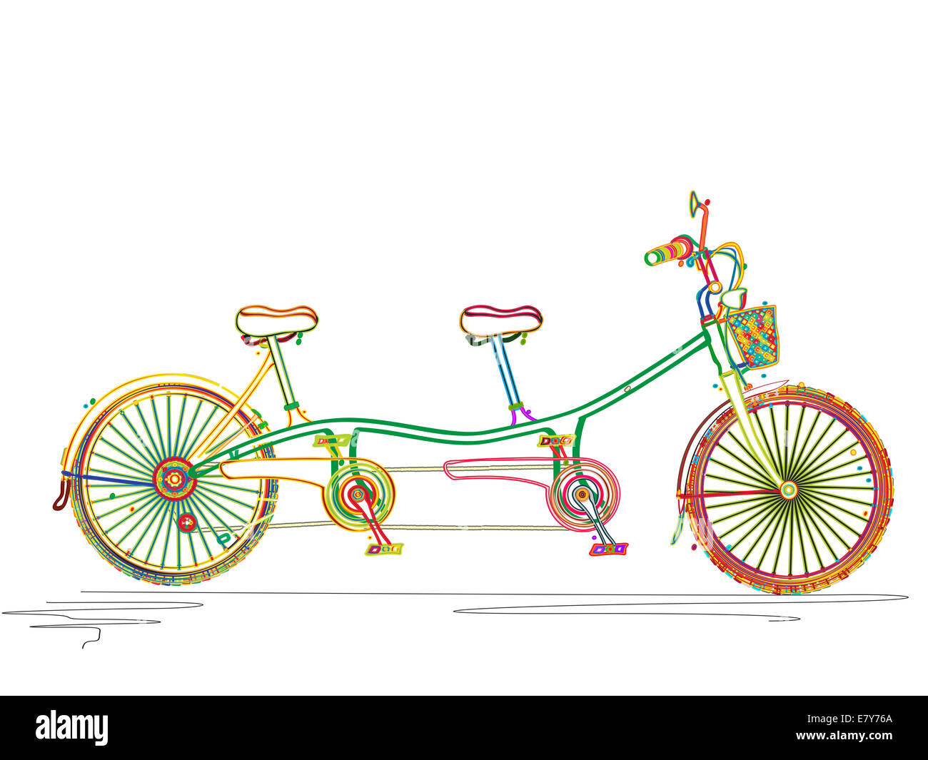 Stilisierte farbigen Tandem Fahrrad-Design auf weißem Hintergrund Stockfoto