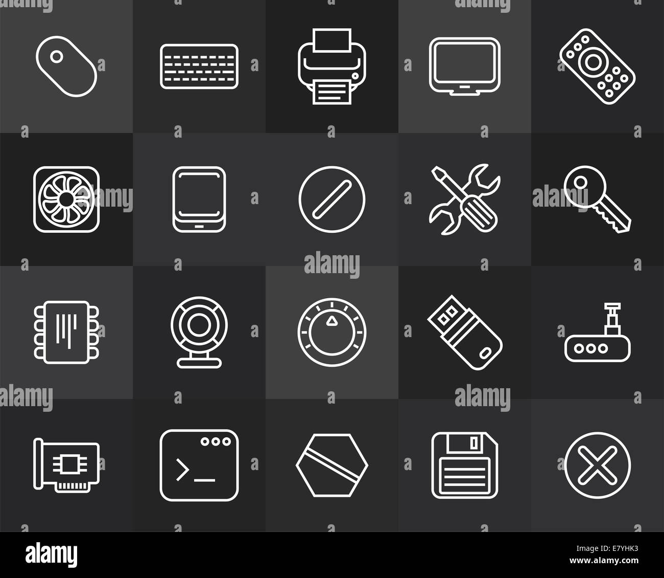 Gliederung Symbole dünne flache Bauweise, moderne Linie Konturenstil, Web und Mobile design-Element, Objekte und Vektor Illustration Icons s Stockfoto