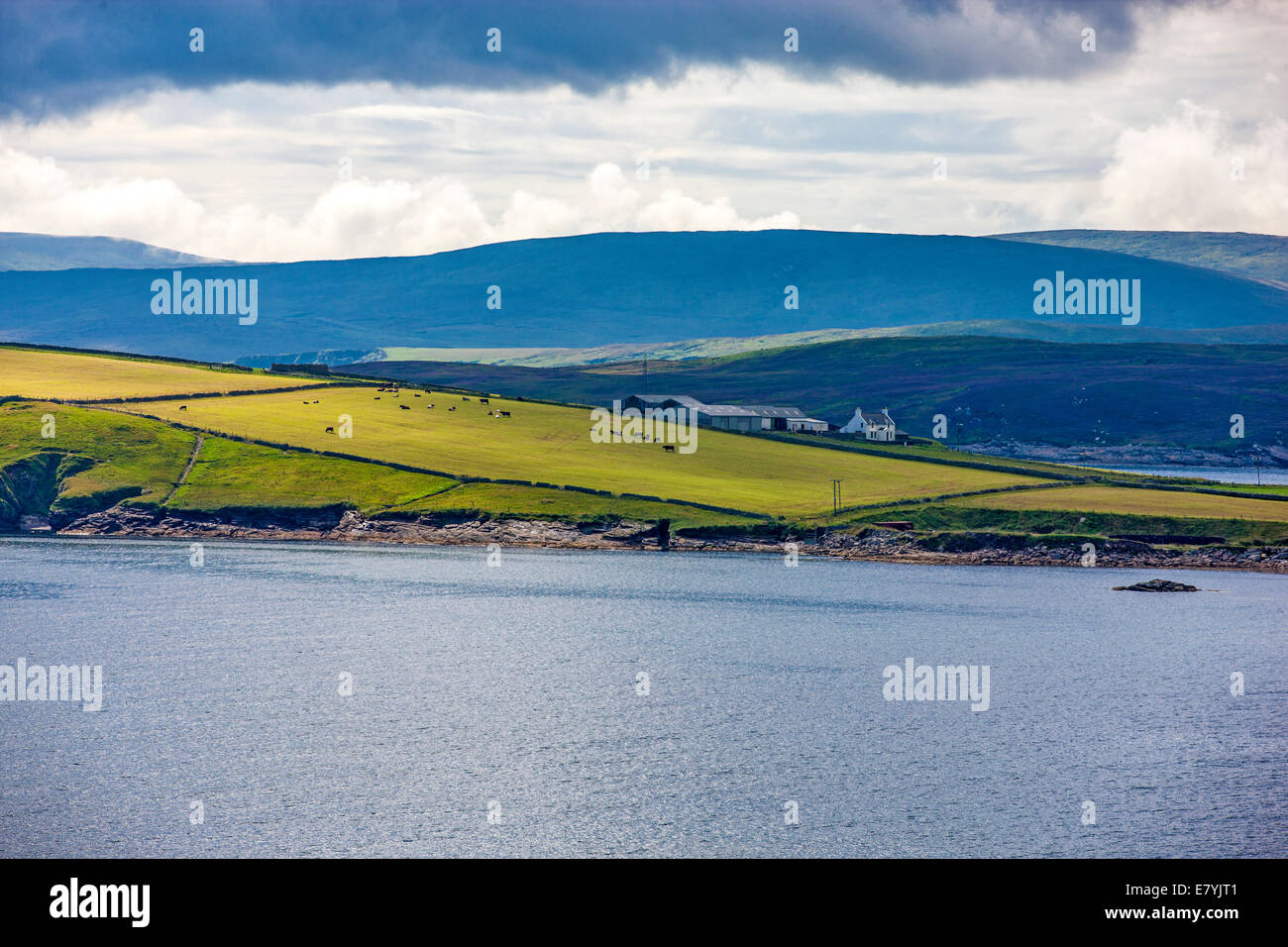 Schöne Landschaft der Insel Mainland auf Shetland-Inseln in Schottland. Angesehen von Lerwick Stockfoto