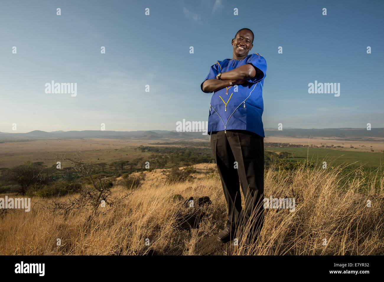 Tom Lalampaa, ein Samburu, Community Development Manager für die Northern Rangelands Trust (NRT), wurde, ist nun ein wichtiger Akteur Stockfoto