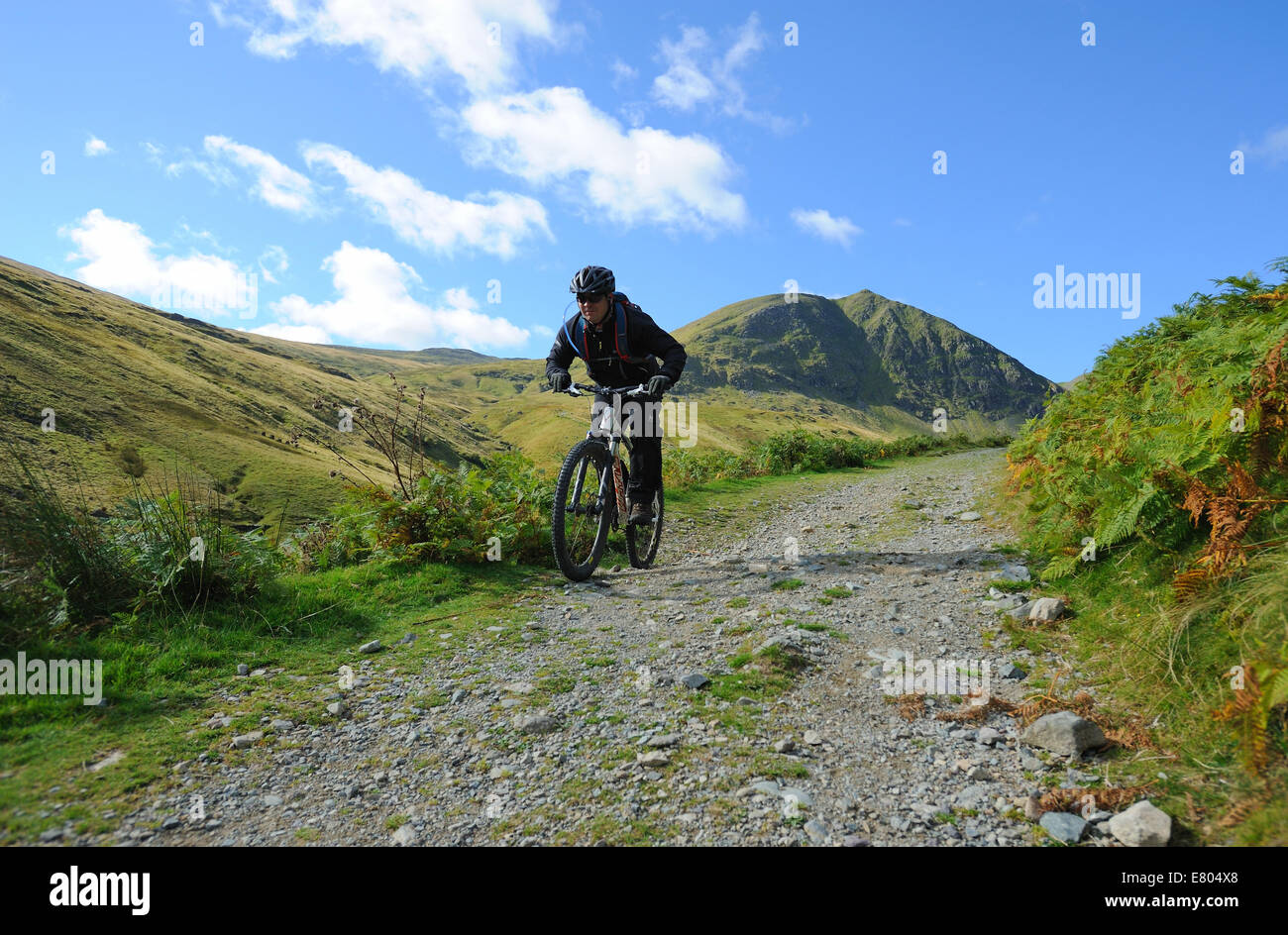 Mountainbiken in Cumbria, Glenridding. Stockfoto