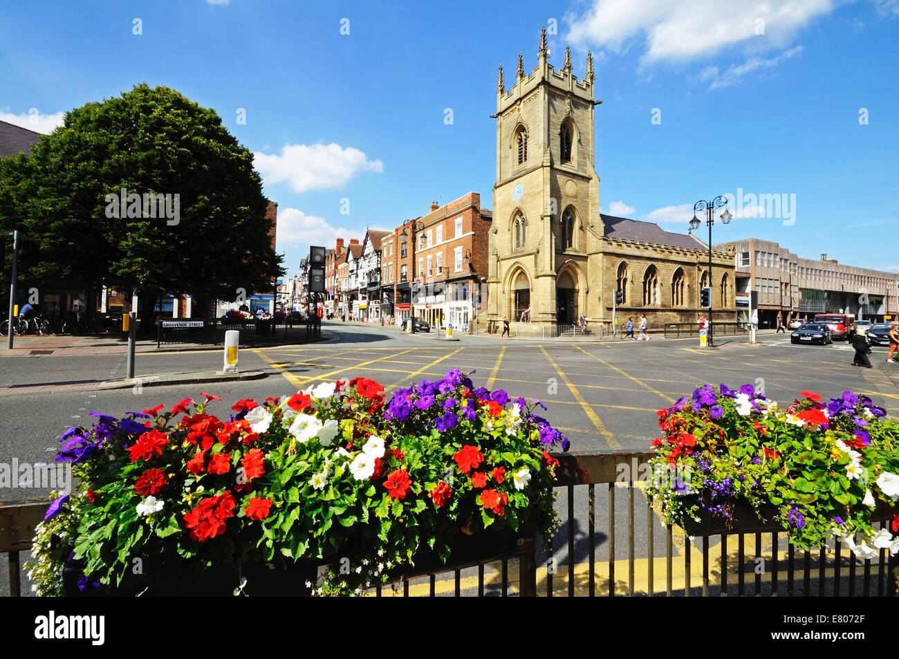 St. Michaels Church an der Ecke von Bridge Street und Pfeffer Street, Chester, Cheshire, England, Vereinigtes Königreich, West-Europa. Stockfoto