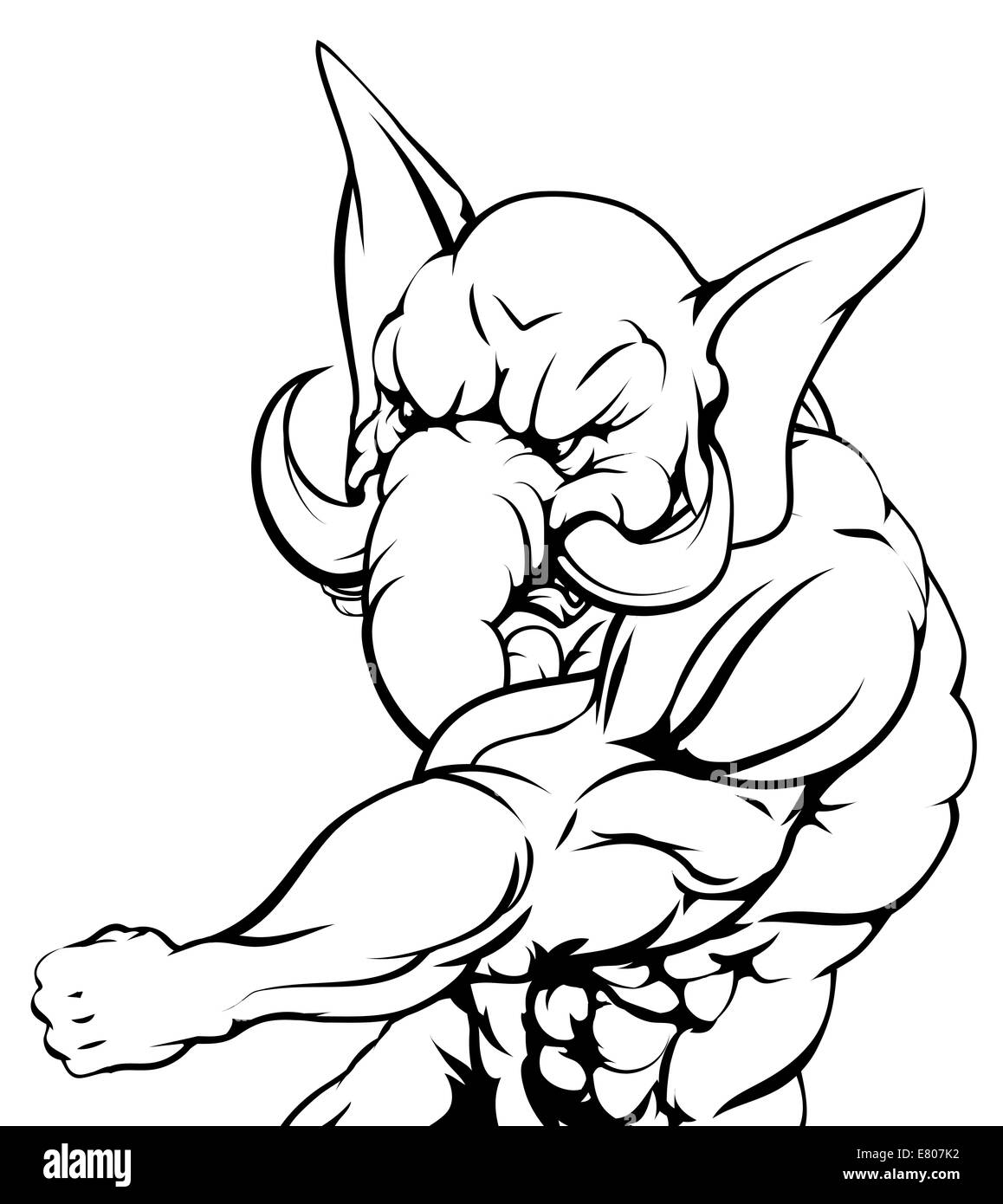 Eine mittlere muskuläre Elefant Charakter Maskottchen mit einem Schlag angreifen Stockfoto