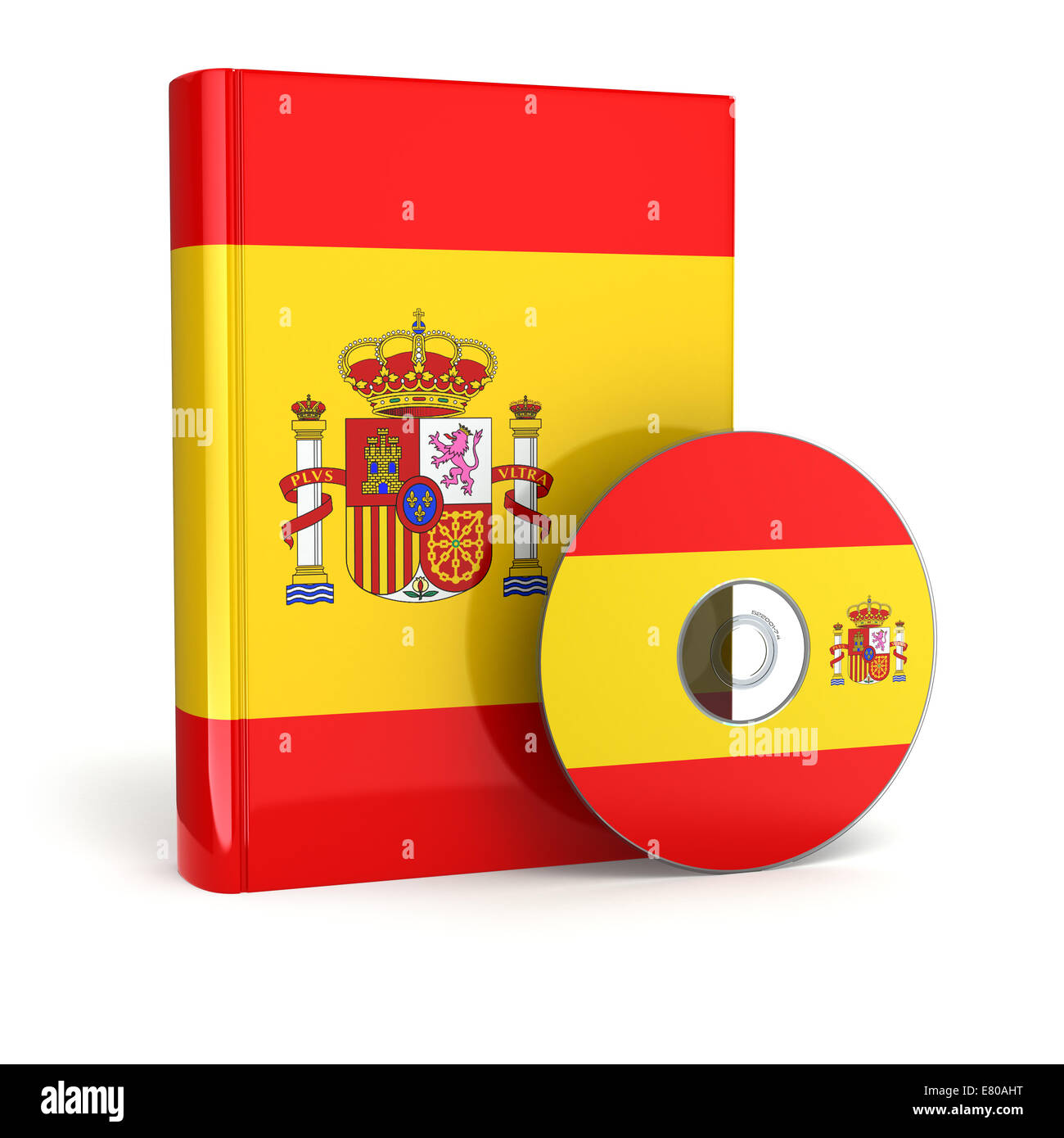 Spanische Buch Nationalflagge und CD. 3D Stockfoto