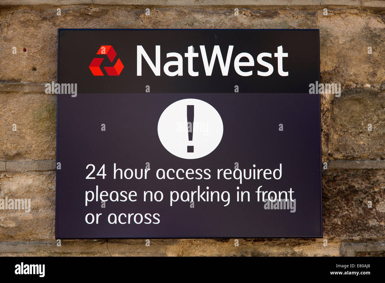 Ein NatWest Bank 24ht Zugriff erforderlichen Zeichen. Stockfoto