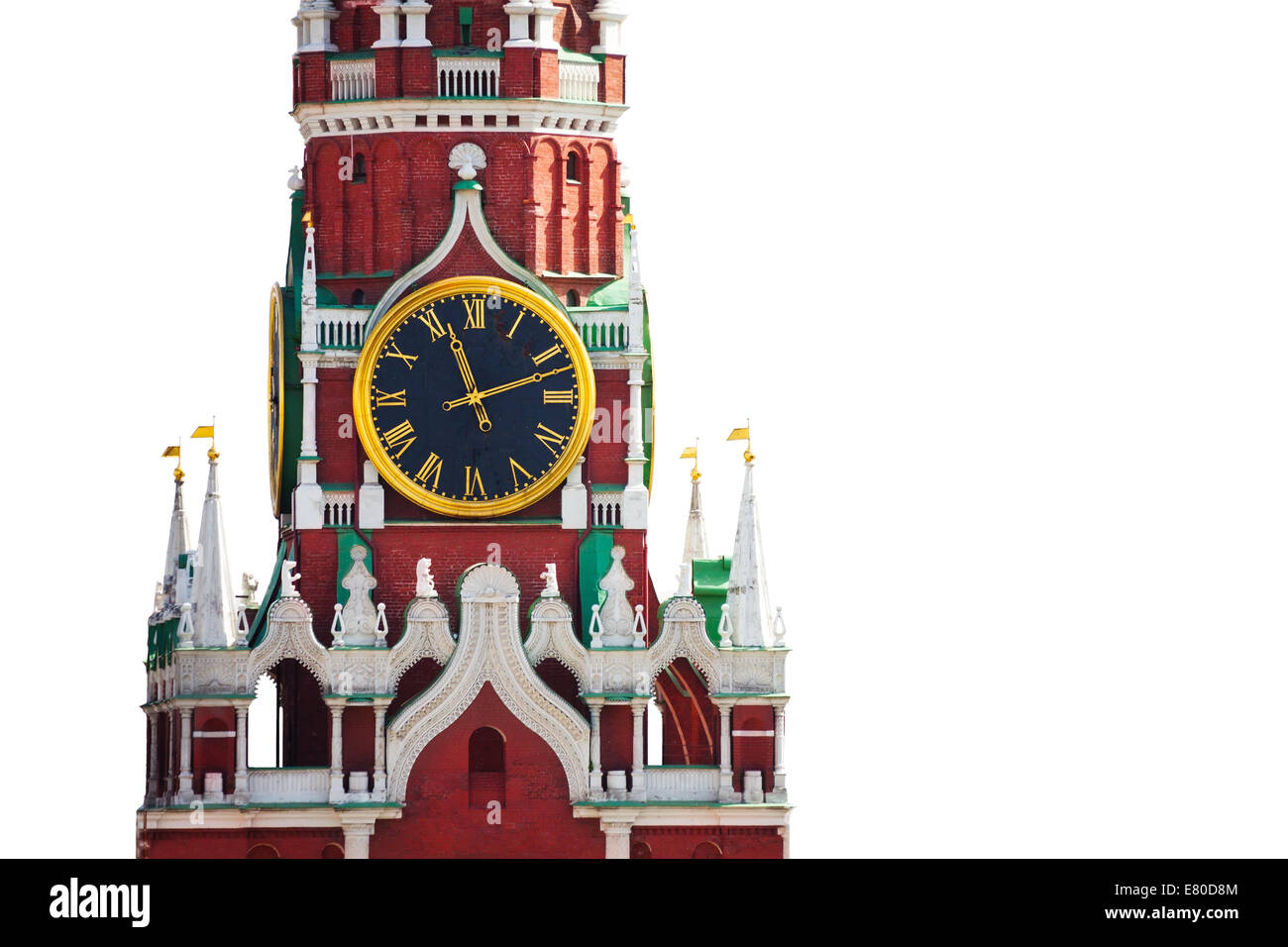 Isolierte Betrachtung der Kreml-Uhr auf weißem Hintergrund Stockfoto