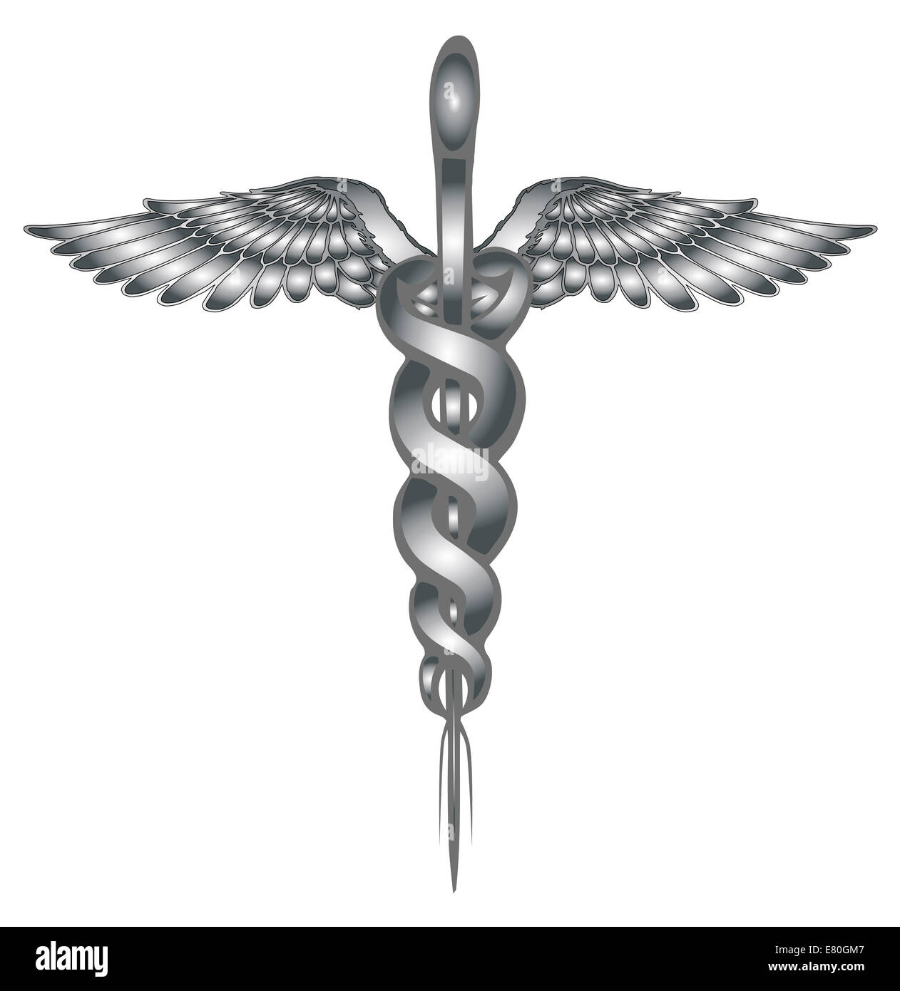 Das Caduceus medizinischen Symbol isoliert auf weißem Hintergrund Stockfoto