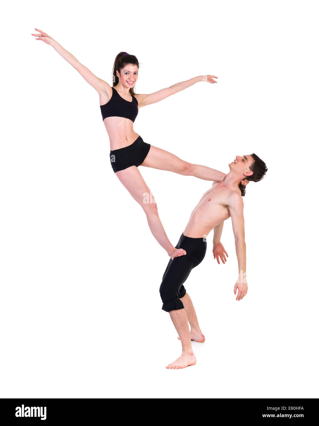 paar Mann und Frau Training Fitness tanzen auf weißer Hintergrund Stockfoto