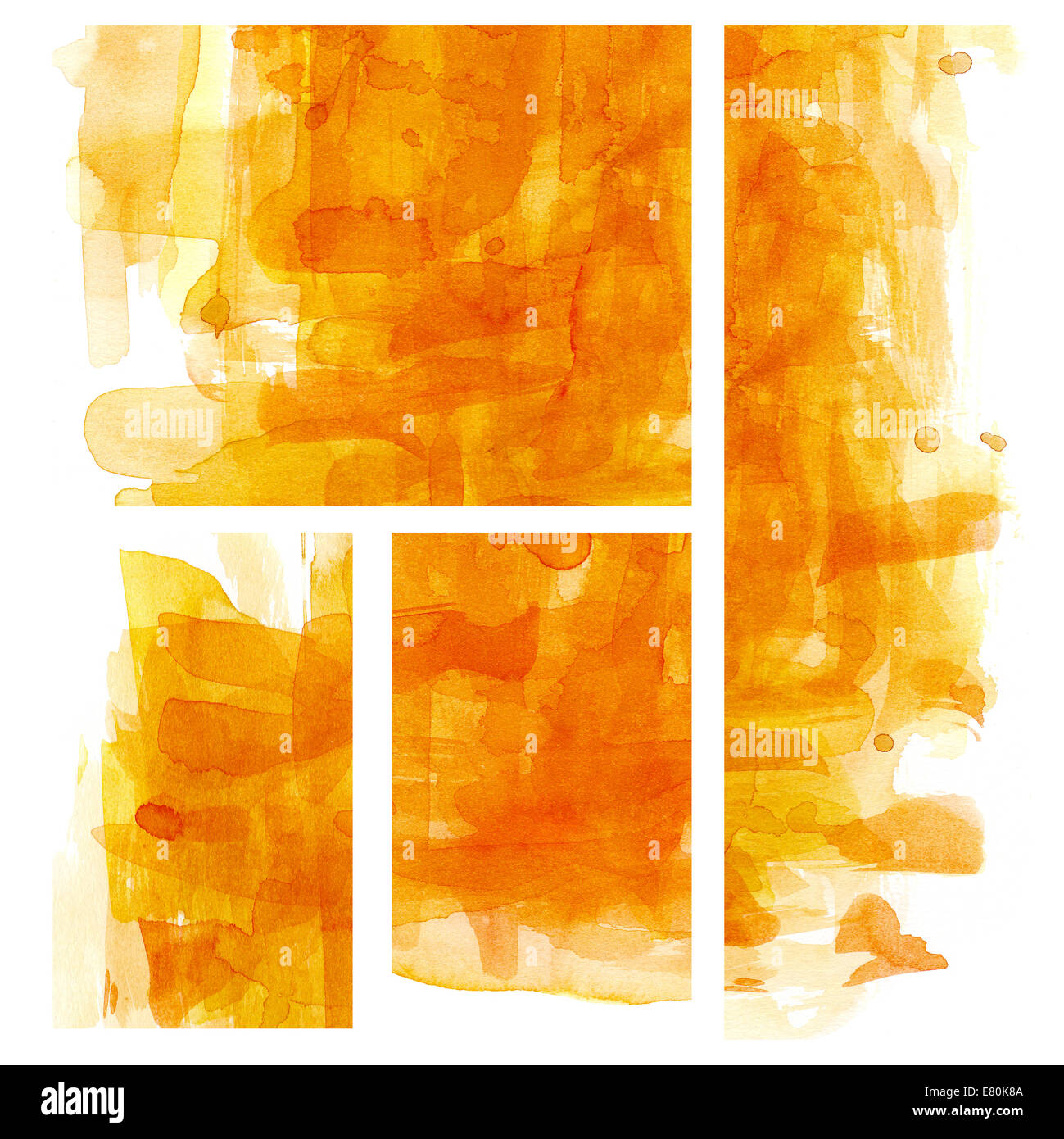 Reihe von orangefarbenen Aquarell Hintergrund isoliert Stockfoto