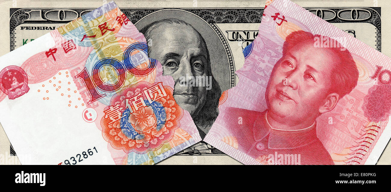 reißen RMB und US-Dollar in der unteren Stockfoto