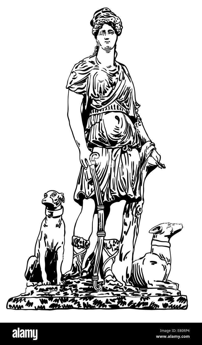 Tusche-Zeichnung der alten historischen Statue von Lemberg (Ukraine), Göttin Stockfoto
