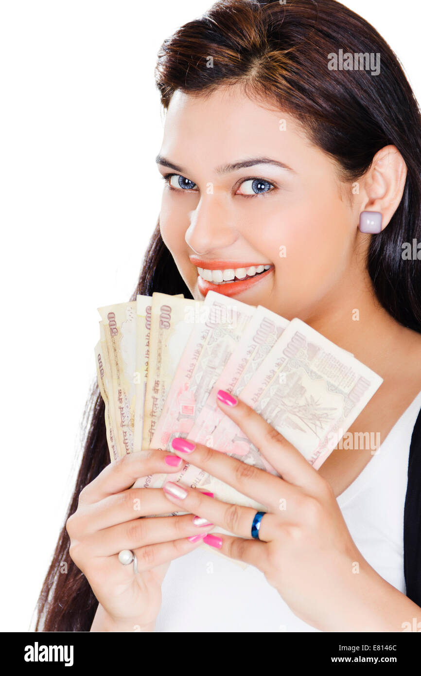 indische schöne Ladie Lotto Geld Stockfoto