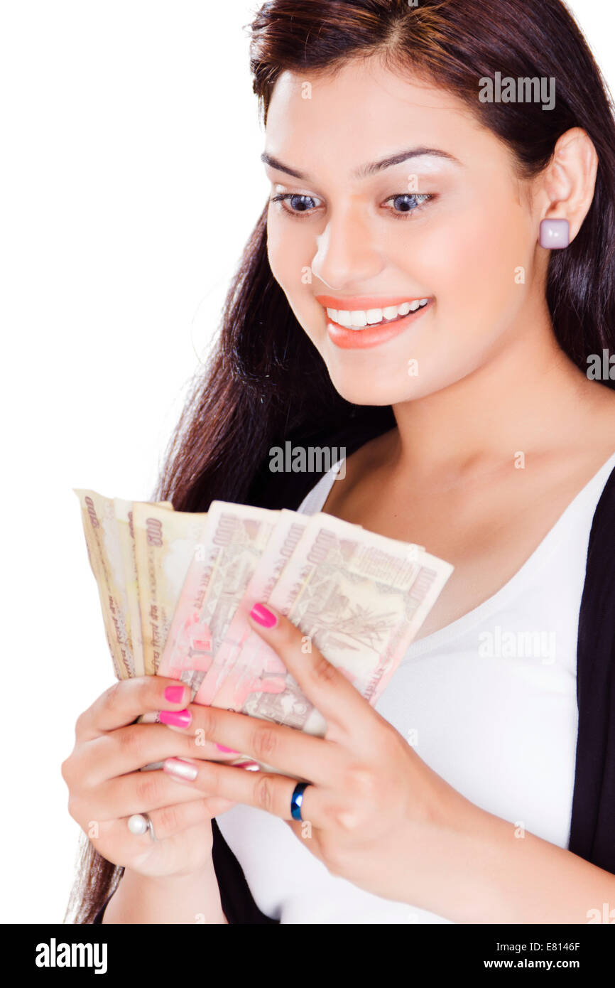 indische schöne Ladie Lotto Geld Stockfoto