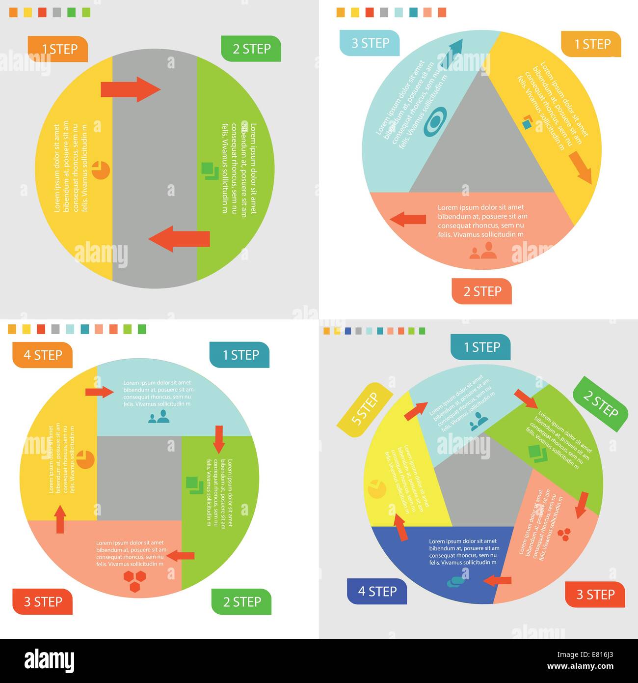 Bunte Illustrationen mit Info Grafik Wirtschaftskreisen auf einem weißen Hintergrund für Ihre Business-template Stockfoto