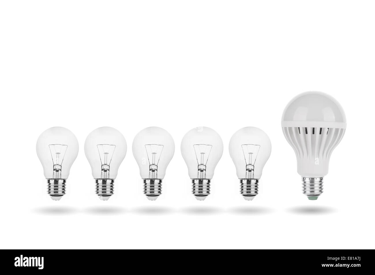 Evolution - LED-Birne, Leuchtstoffröhre, Wolfram-Lampe, Kerze Konzept  Stockfotografie - Alamy