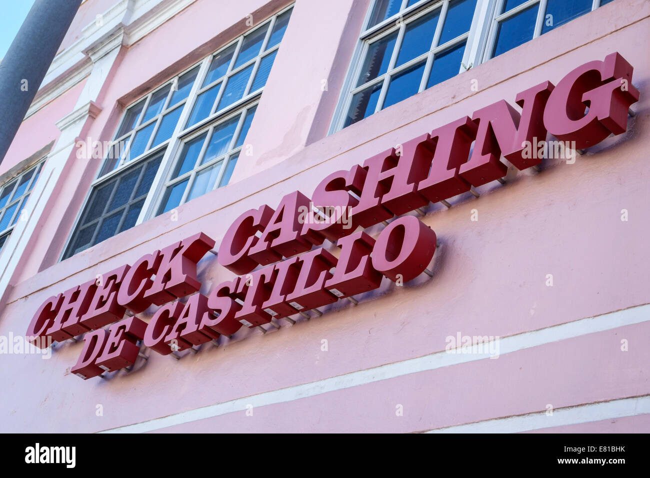 Miami Beach, Florida, Schild, Scheck einlösen, Geld, Komfort, Service, FL140305001 Stockfoto