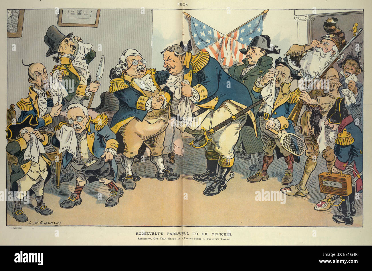 Zeichnung von Theodore Roosevelt mit Taft, auf einer Versammlung von seiner "Offiziere". 1908 Stockfoto