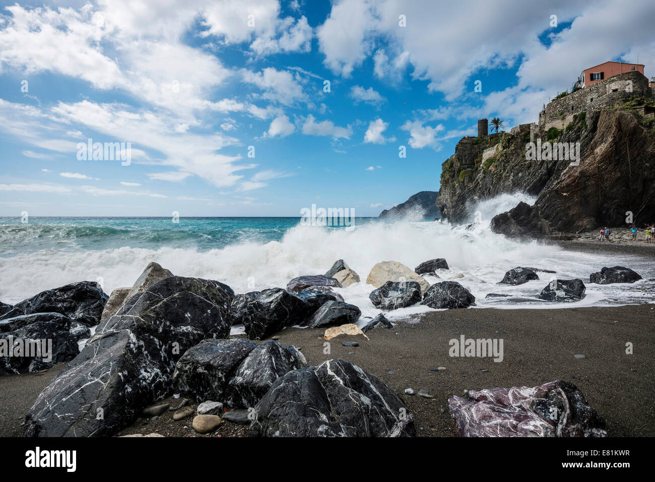 Strand, Vernazza, Cinque Terre, Ligurien, Italien Stockfoto
