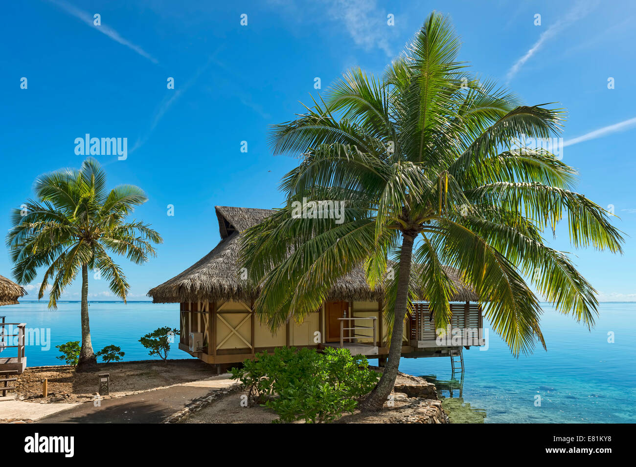 Overwater Bungalow, Moorea, Französisch-Polynesien Stockfoto