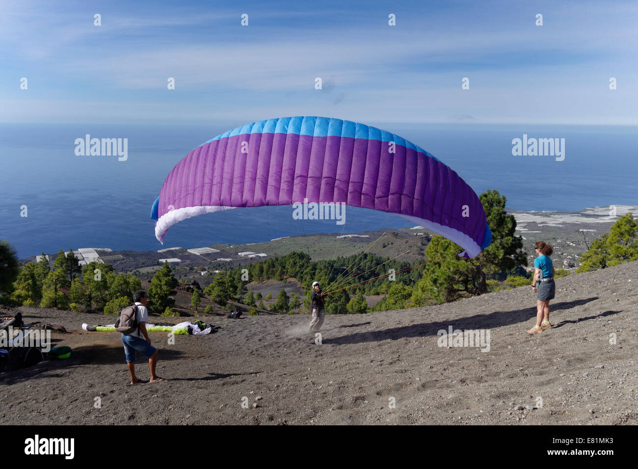 Startpunkt für Gleitschirmflieger, Jedey, La Palma, Kanarische Inseln, Spanien Stockfoto