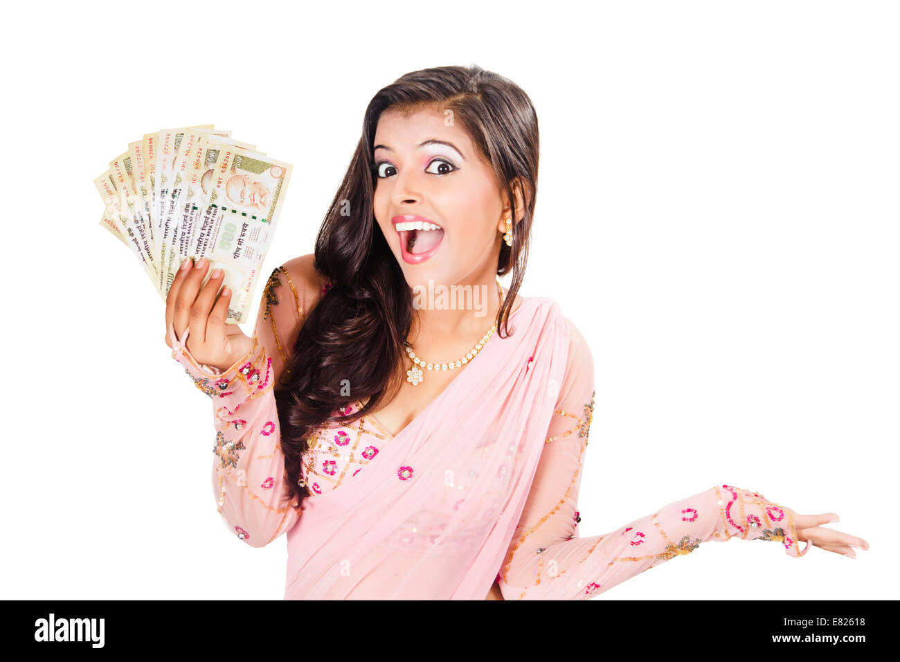 indische schönen Damen, die Geld sparen Stockfoto