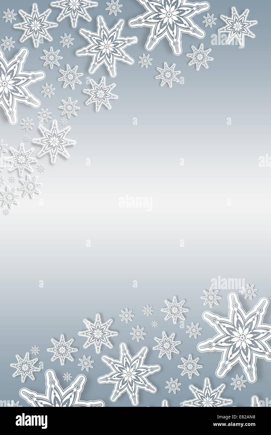 Weißer Schnee Flocke Frame auf Silber Stockfoto