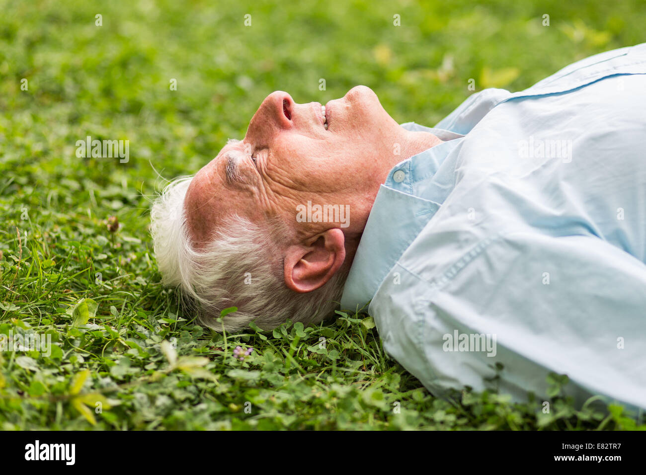 Mann auf dem Rasen liegen. Stockfoto