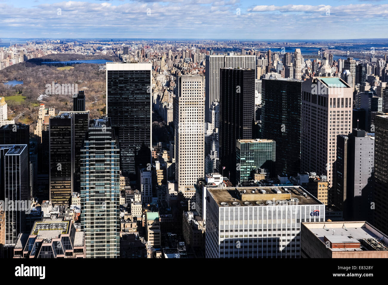 UNS, New York City. Aussicht vom Top of the Rock Aussichtsplattform, 30 Rockefeller Plaza.  Central Park. Stockfoto