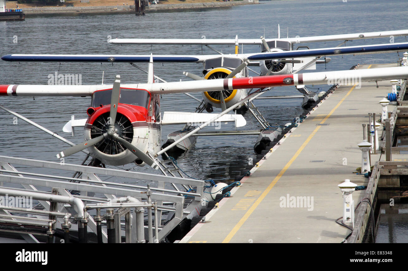 3 Wasserflugzeuge an Hafen Vancouver Kanada Stockfoto
