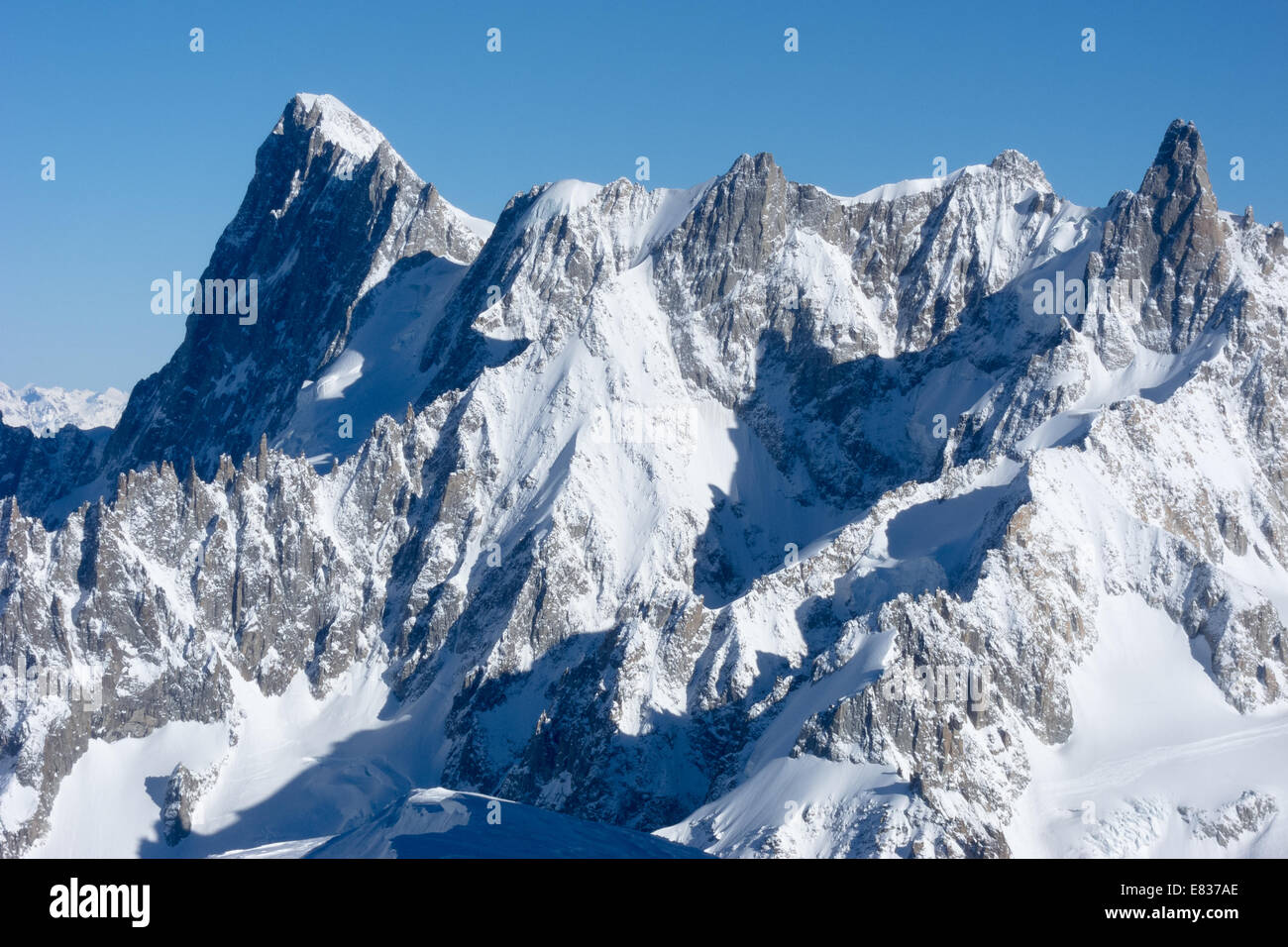 Grandes Jorasses-Nordwand, Mont Mallet und Dent du Geant, Chamonix, Frankreich Stockfoto