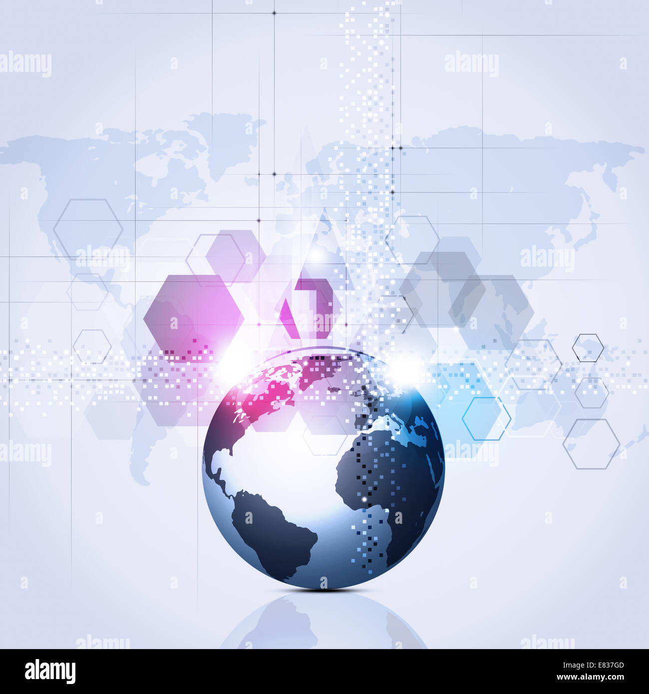Zusammenfassung Hintergrund mit quadratische Punkte Pfeile leuchten und Business-Weltkarte Stockfoto