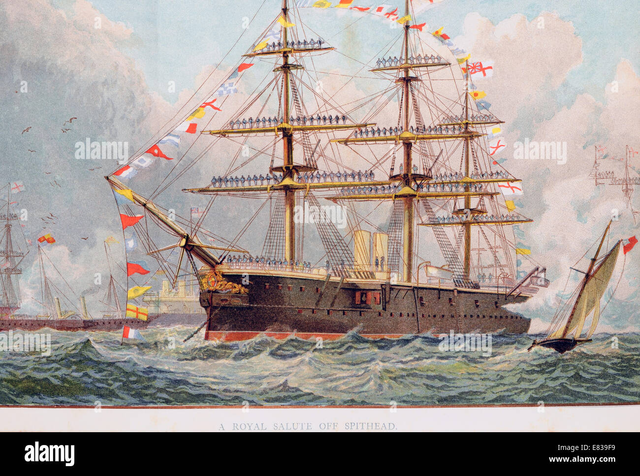 Lithographie Royal naval Gruß aus Spithead ca. 1885 Stockfoto