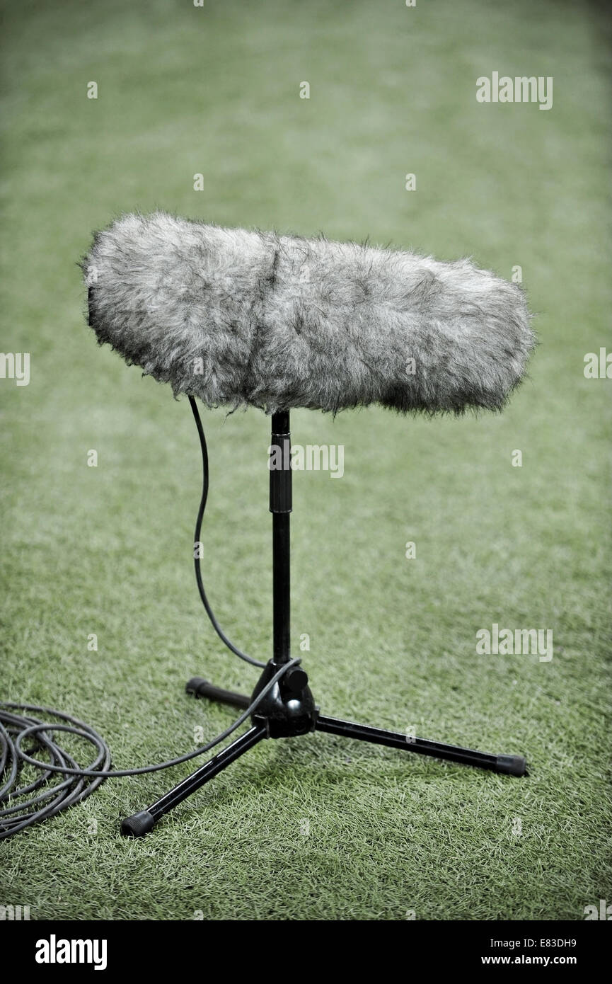 Detail mit einem professionellen Sport Mikrofon auf Kunstrasen Stockfoto