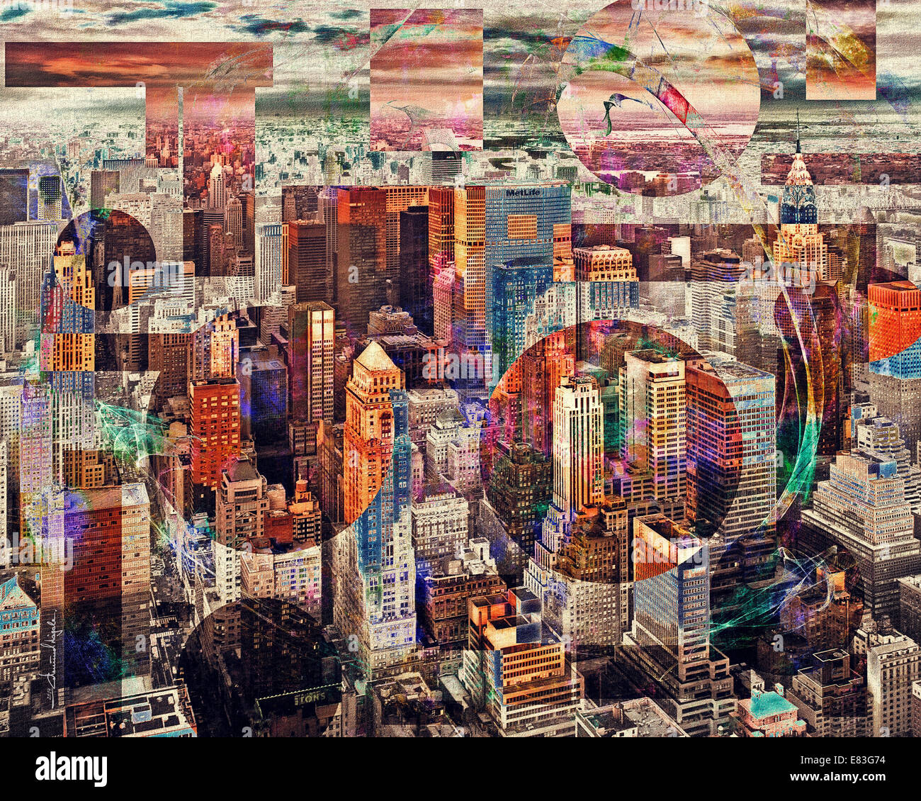 DIGITALE Kunst: Manhattan Sonnenuntergang (New York, USA) Stockfoto