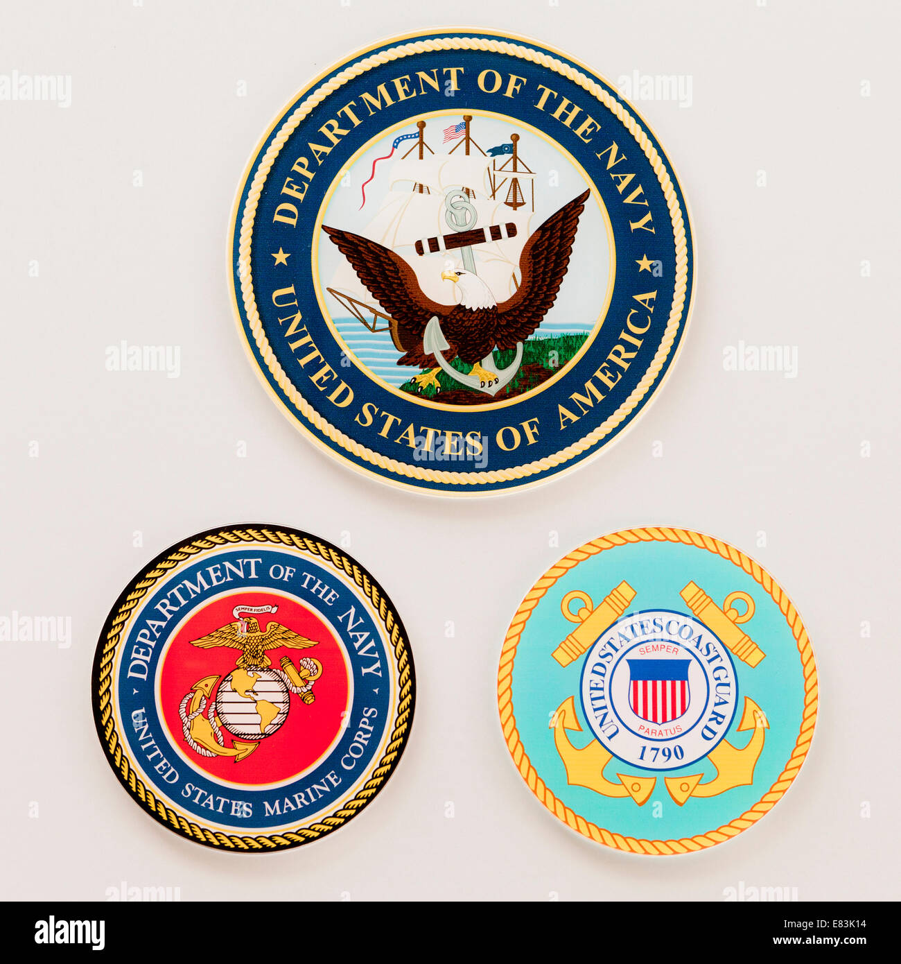US-Marine, Marine Corps und Küstenwache Dichtungen Stockfoto