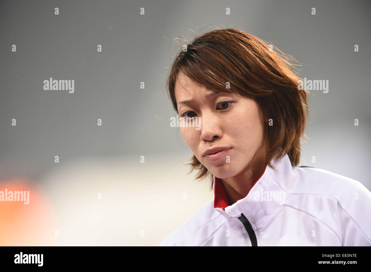 Incheon, Südkorea. 28. Sep, 2014. Chisato Fukushima (JPN), 28. September 2014-Leichtathletik: Silber-Medaillengewinner Chisato Fukushima Japan während der Verleihung des the17th asiatischen Spiele Incheon 2014 Damen 100 m Finas bei Incheon Asiad Hauptstadion in Incheon, Südkorea. © Takashi Okui/AFLO/Alamy Live-Nachrichten Stockfoto