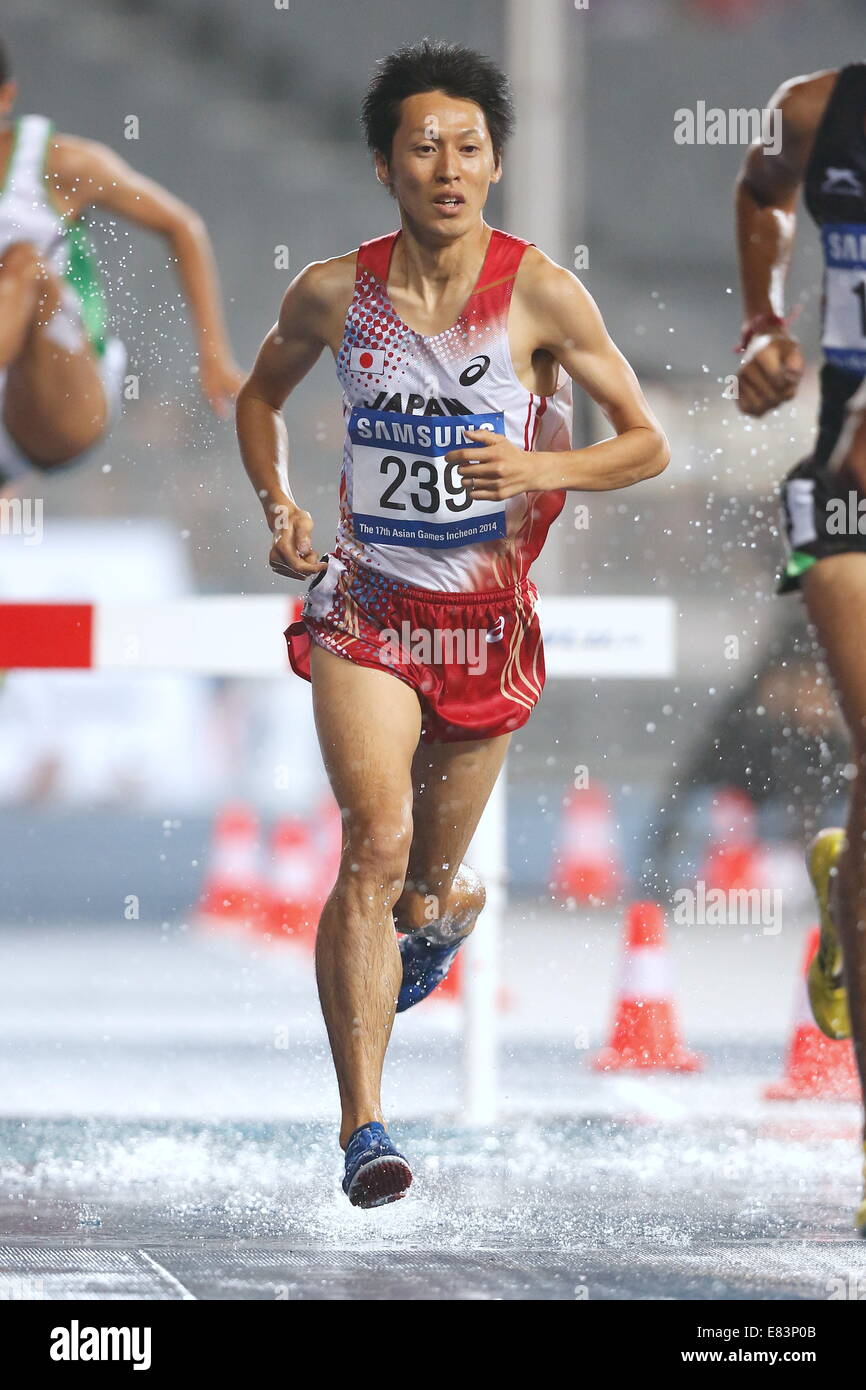 Incheon, Südkorea. 29. Sep, 2014. Jun Shinoto (JPN) Leichtathletik: Herren 3000mSC Finale in Incheon Asiad Hauptstadion während der 2014 Incheon asiatische Spiele in Incheon, Südkorea. © AFLO SPORT/Alamy Live-Nachrichten Stockfoto