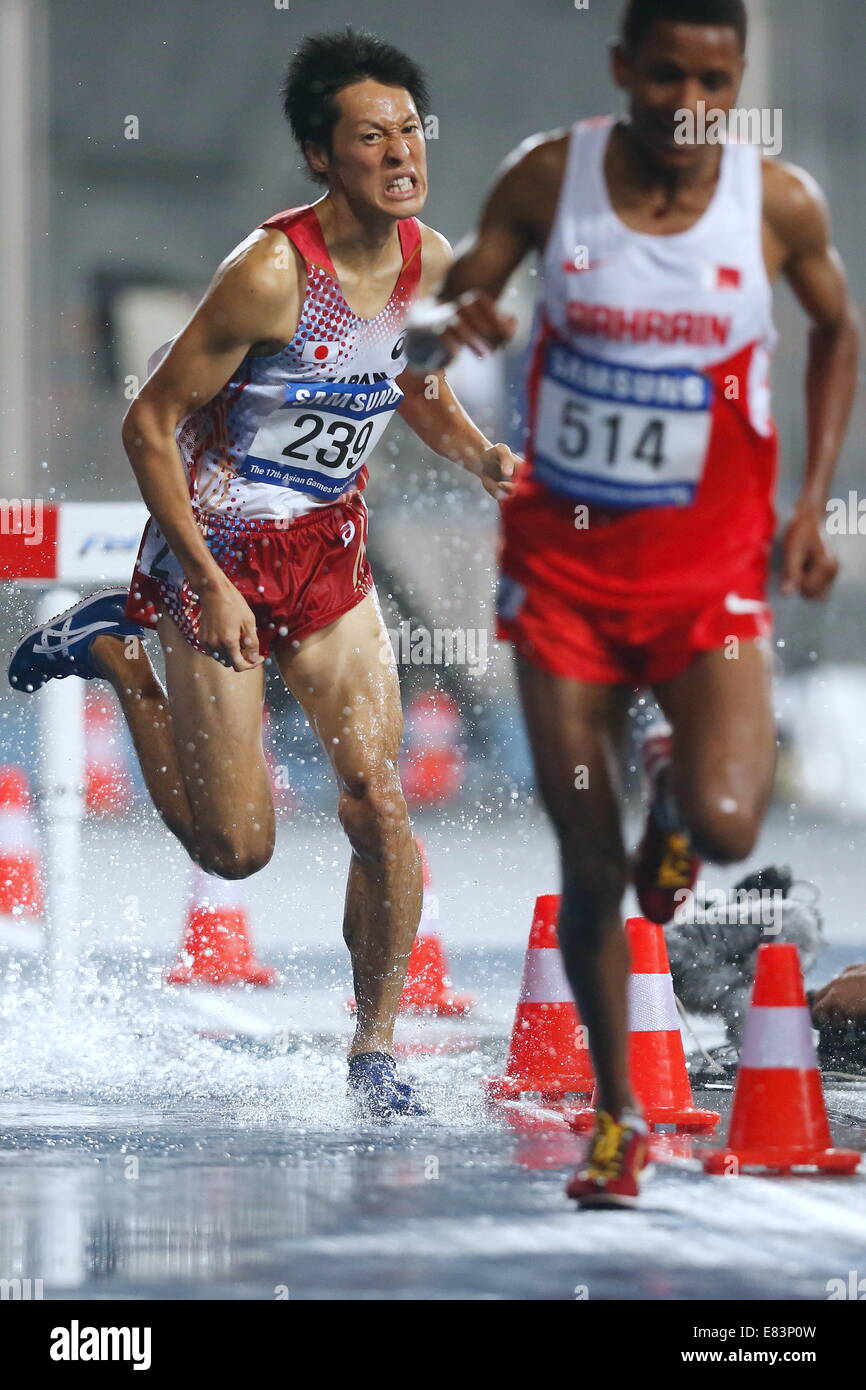 Incheon, Südkorea. 29. Sep, 2014. Jun Shinoto (JPN) Leichtathletik: Herren 3000mSC Finale in Incheon Asiad Hauptstadion während der 2014 Incheon asiatische Spiele in Incheon, Südkorea. © AFLO SPORT/Alamy Live-Nachrichten Stockfoto