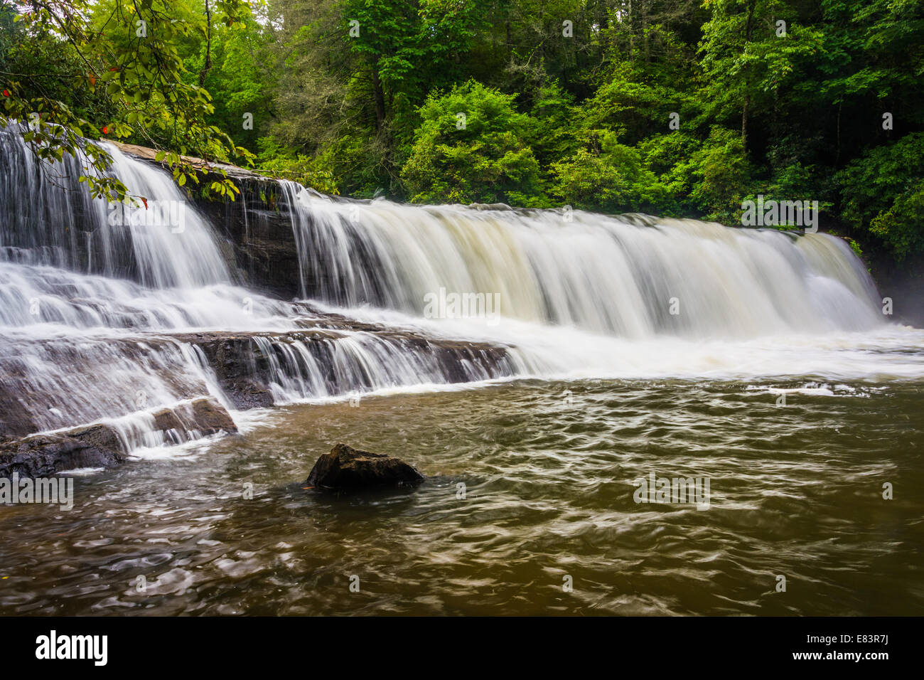 Seitenansicht des Hooker fällt auf dem Flüsschen im Dupont State Forest, North Carolina. Stockfoto