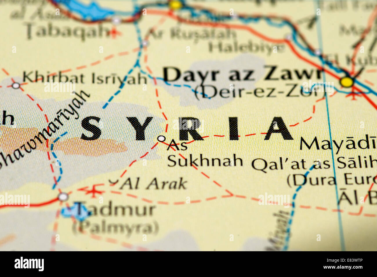 Nahaufnahme der Karte von Syrien Stockfoto