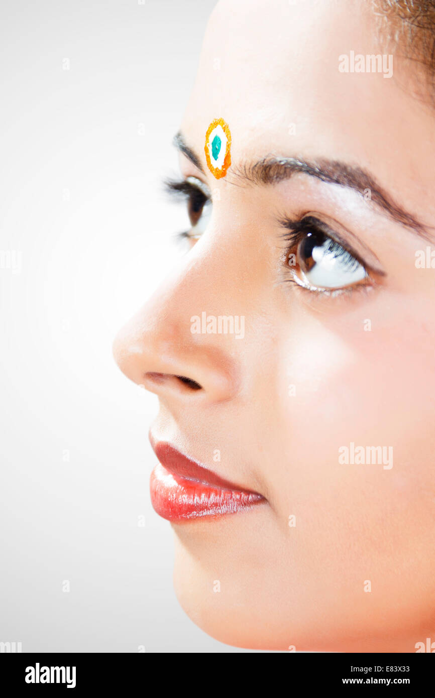 indische Damen Flag Bindi Stockfoto