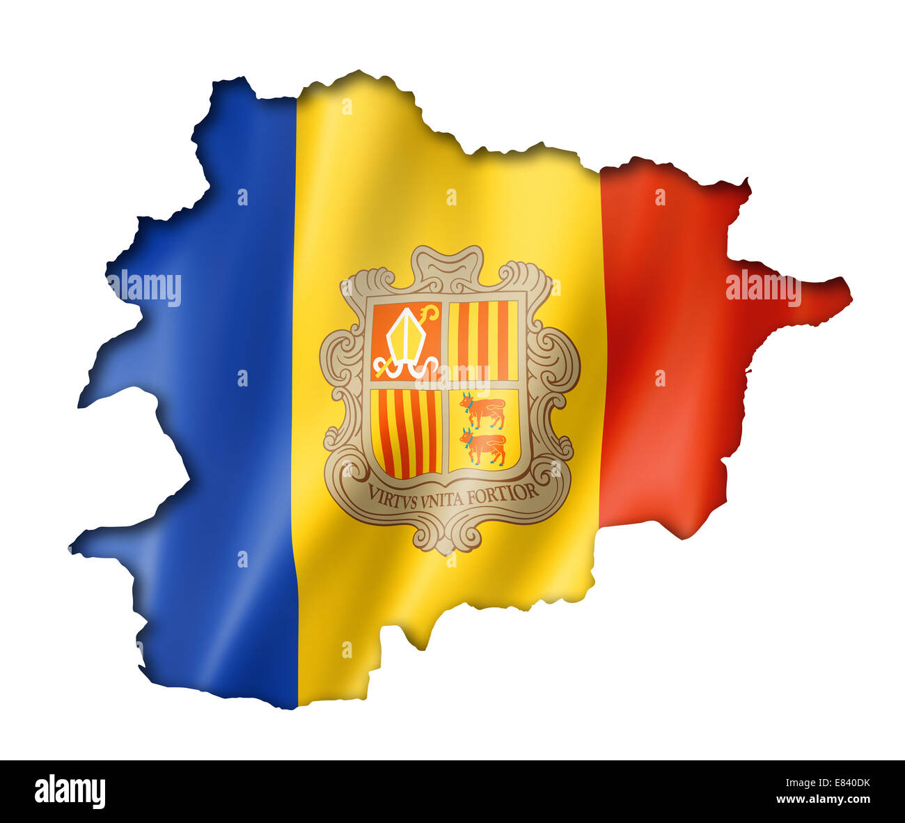 Andorra Flagge abzubilden, drei dimensionalen Render, isoliert auf weiss Stockfoto