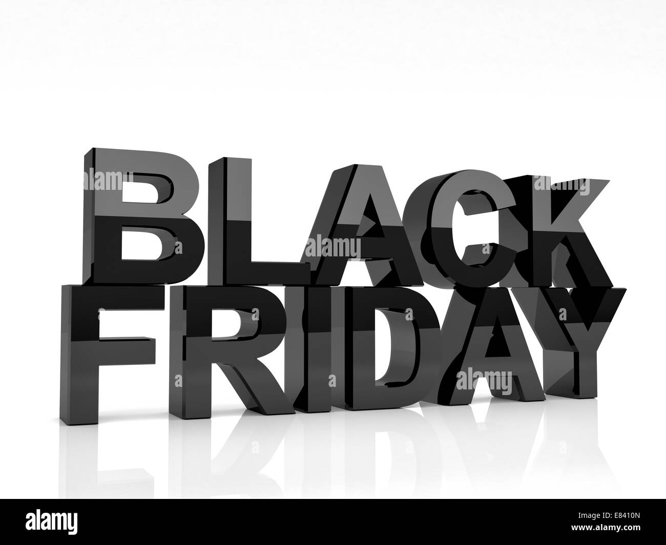 3D-Bild eines schwarzen Freitag Text auf weißem Hintergrund Stockfoto