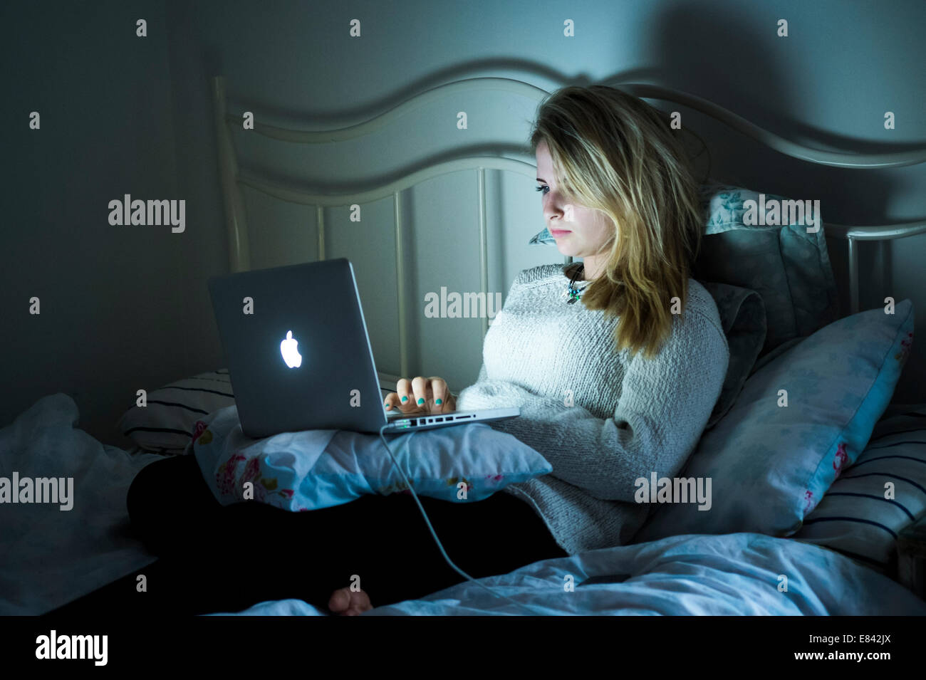 13 Year Old Teenage Girl Using Laptop Stockfotos 13 Year