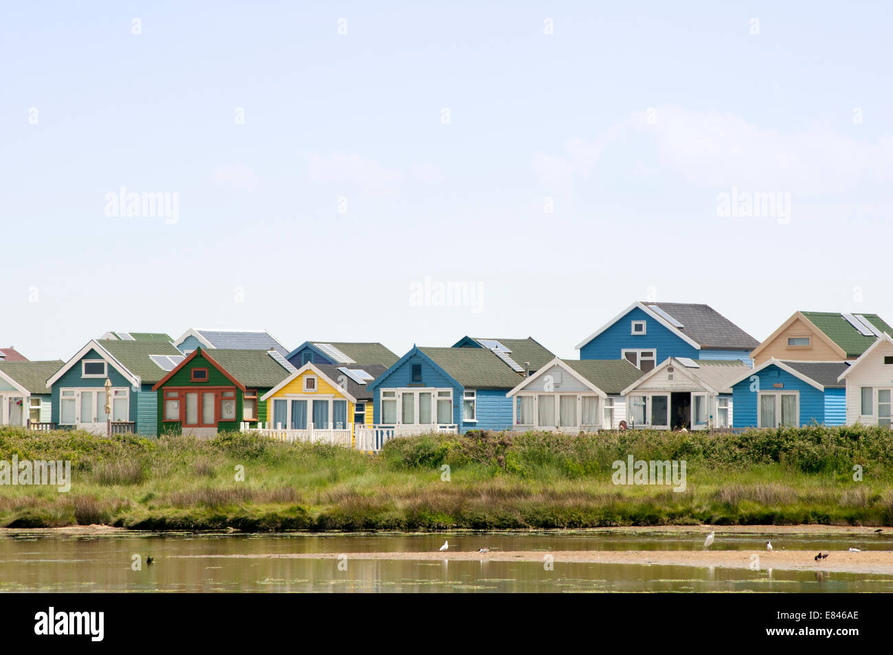 malte Strandhütten an Hengistbury Head, Mudeford, Christchurch, Dorset, England Stockfoto