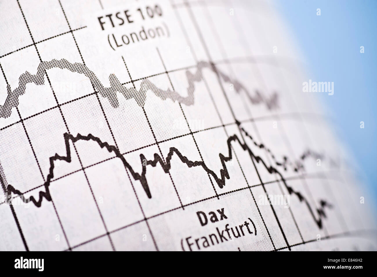 Die Grafik zeigt Aktienindizes Dax und FTSE. Stockfoto