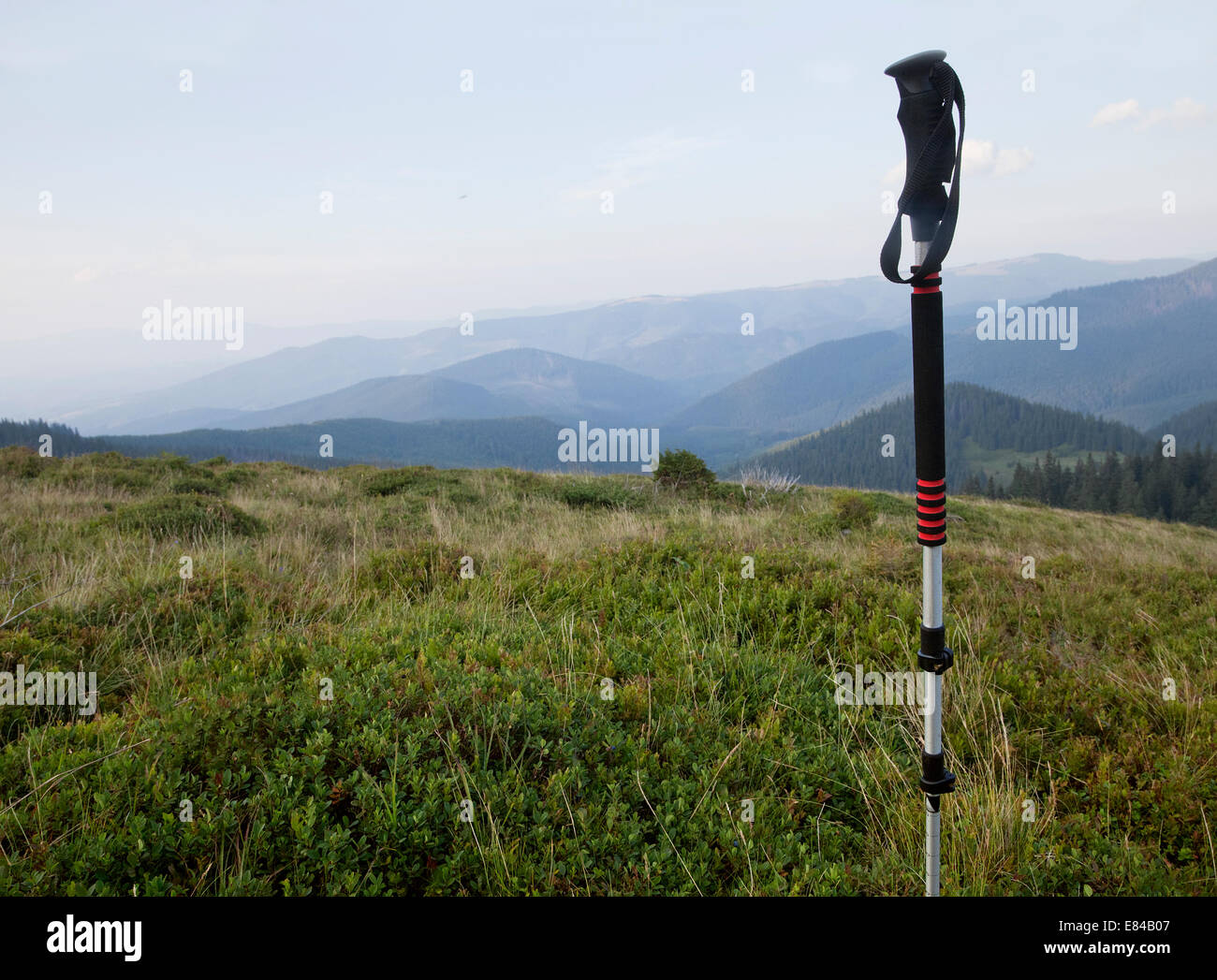 Alpenstock vor dem Hintergrund der Karpaten-Tal und die Berge Stockfoto