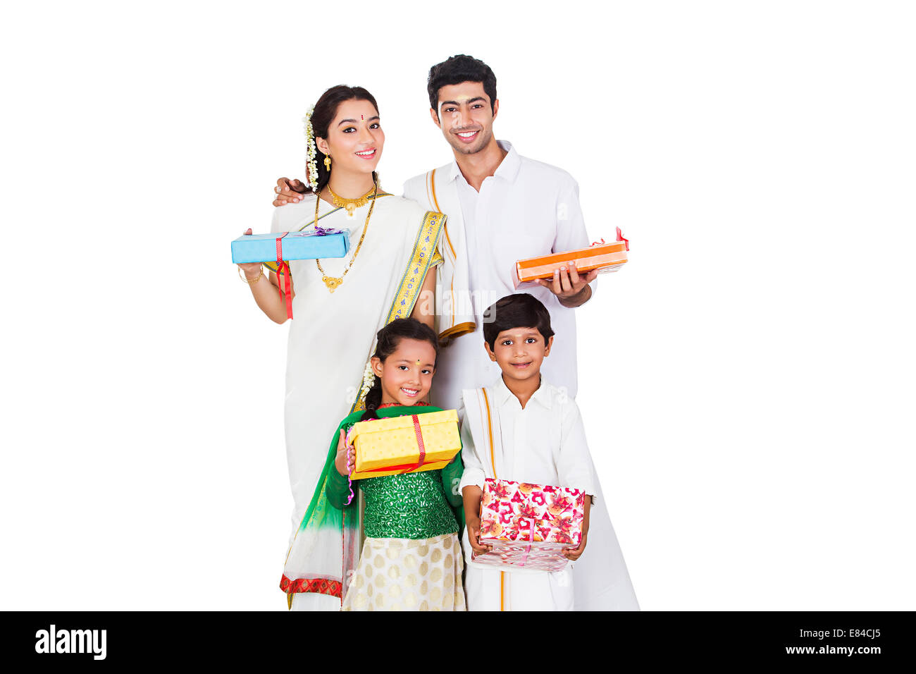 Südindische Familie Diwali Geschenk Stockfoto
